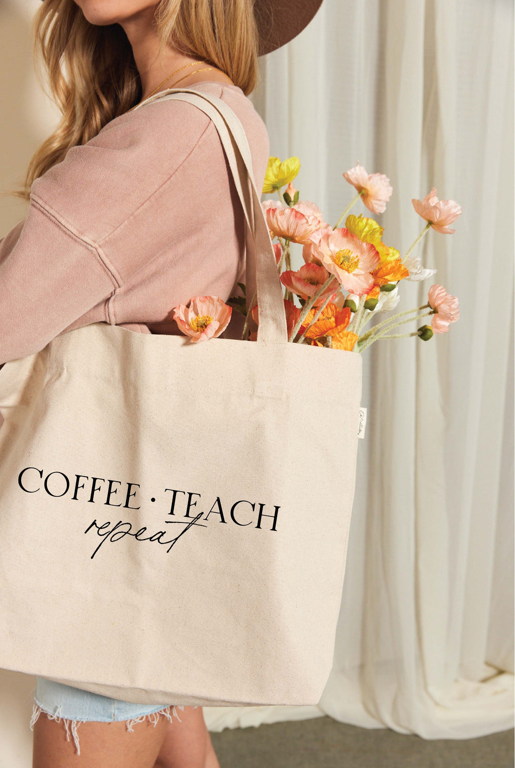 "Coffee Teach Repeat" Canvas Tote Bag