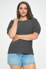 Bubble Sleeve Knit Top (Black & White - Plus Size)