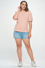 Bubble Sleeve Knit Top (Oatmeal Stripe - Plus Size)