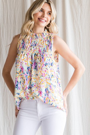 Sleeveless Floral Print Top