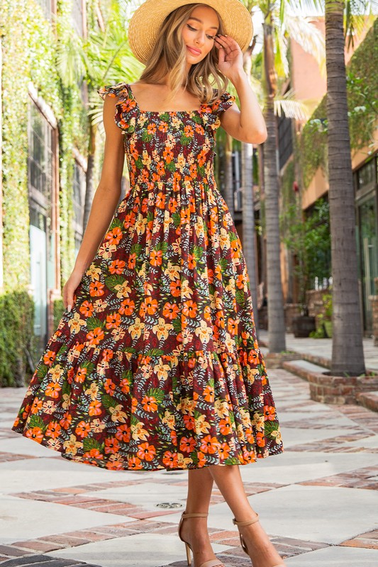 Ruffle Sleeve Smocked Top Maxi Dress