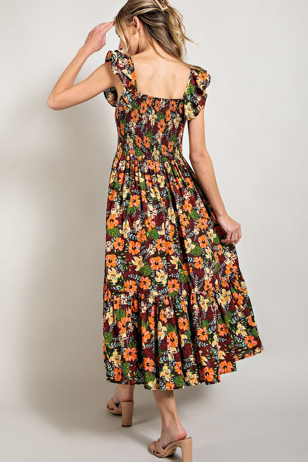 Ruffle Sleeve Smocked Top Maxi Dress