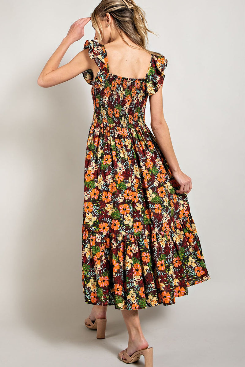 Ruffle Sleeve Smocked Top Maxi Dress