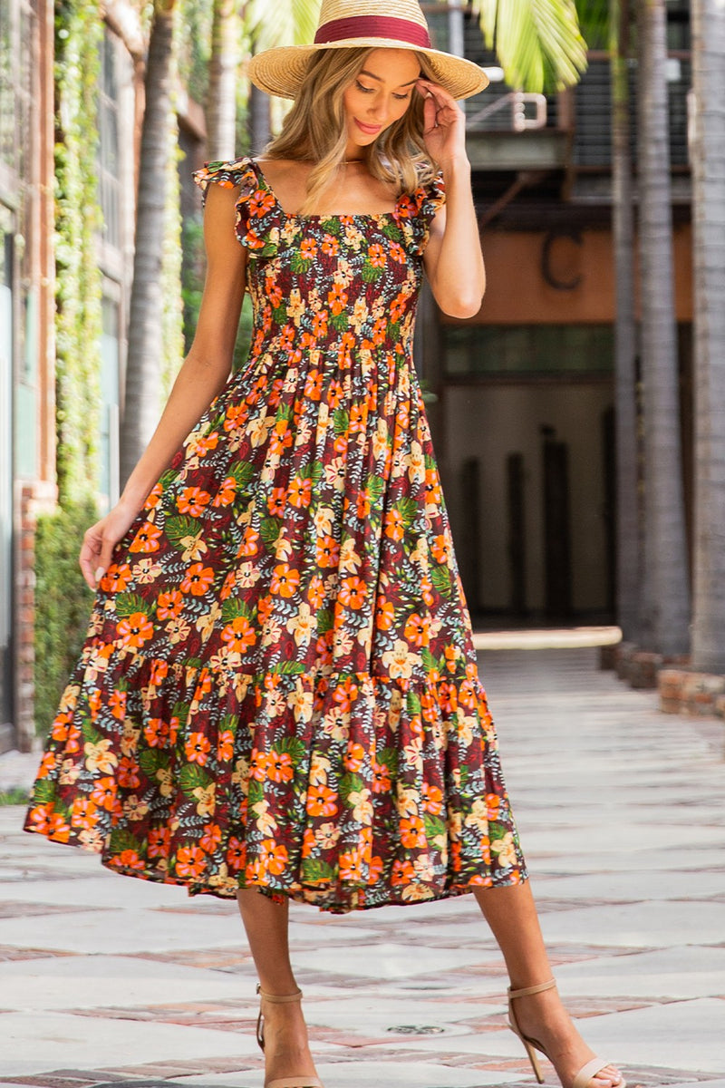 Ruffle Sleeve Smocked Top Maxi Dress