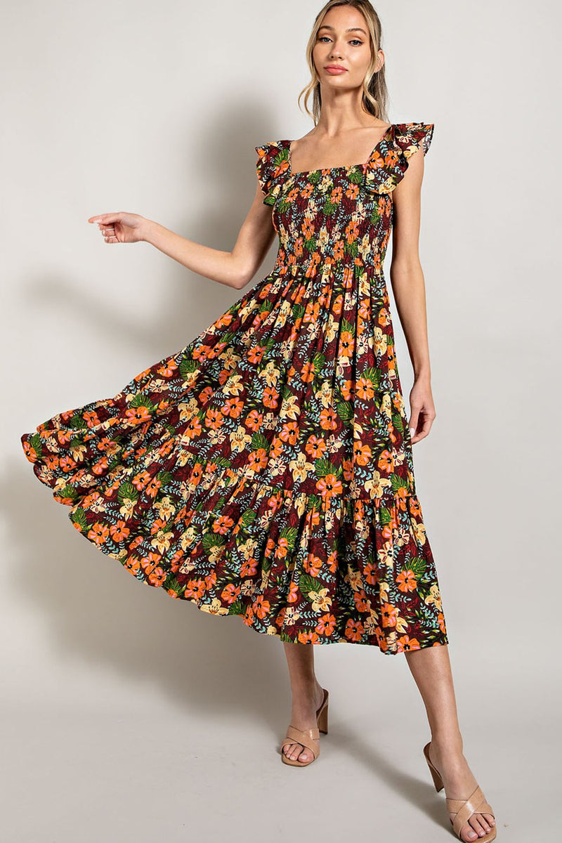Ruffle Sleeve Smocked Top Maxi Dress