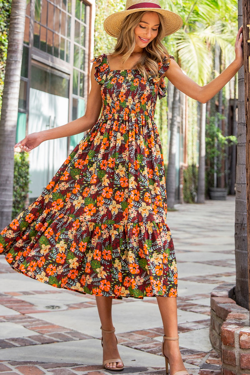Ruffle Sleeve Smocked Top Maxi Dress