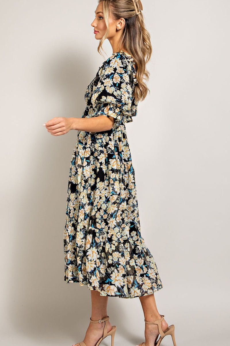 Smocked Top Short Sleeve Maxi Dress