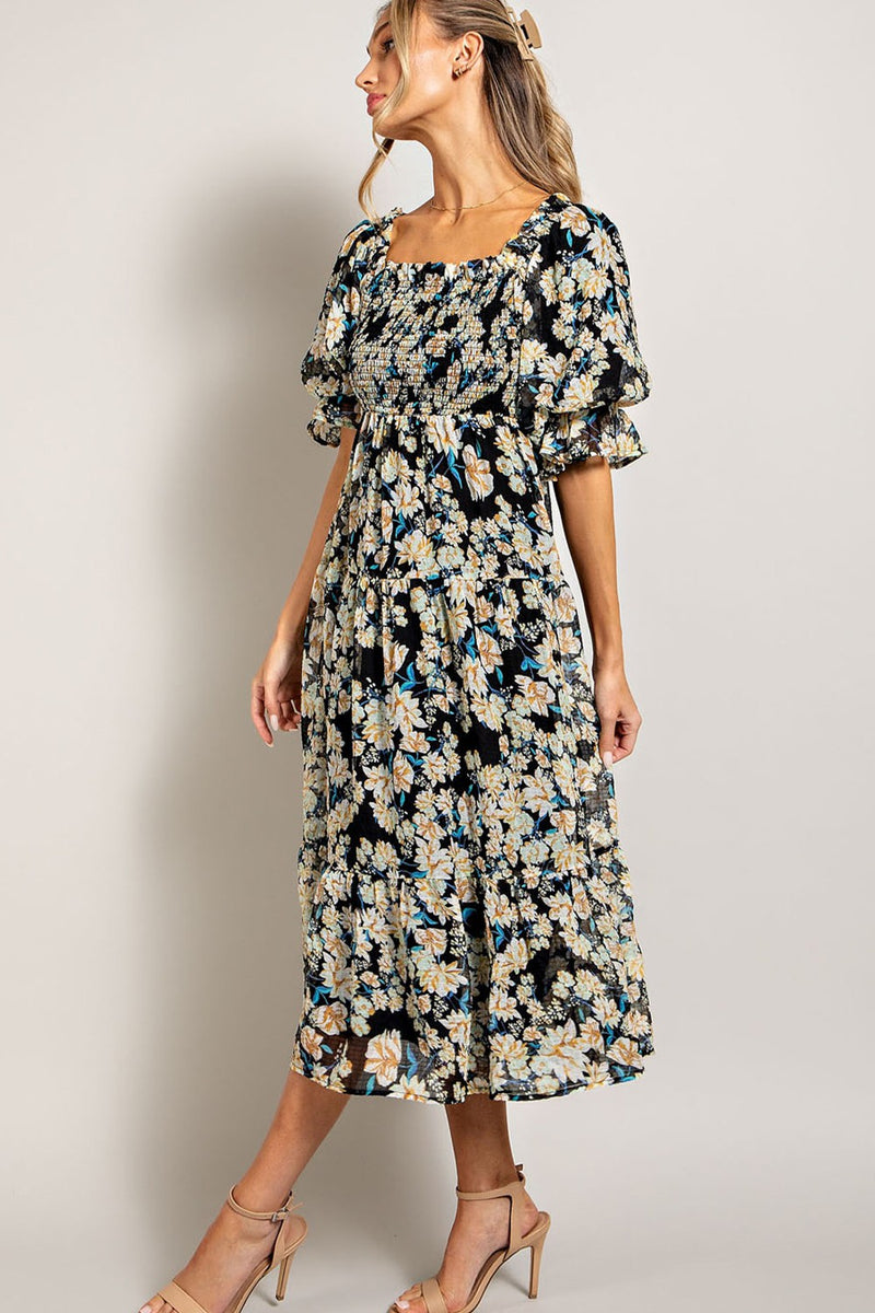 Smocked Top Short Sleeve Maxi Dress