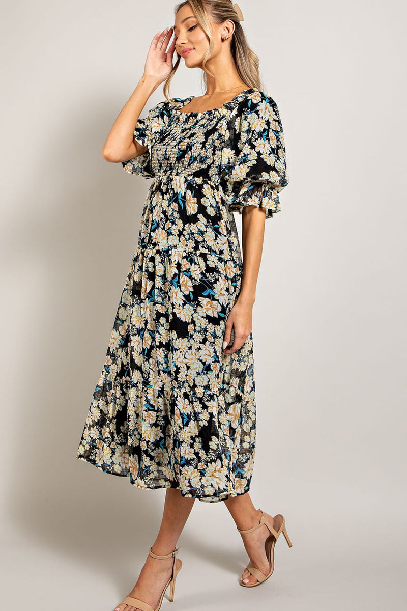 Smocked Top Short Sleeve Maxi Dress