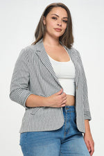 Roll Up Sleeve One Button Blazer (Plus Size)