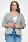 Roll Up Sleeve One Button Blazer (Plus Size)