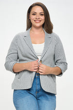 Roll Up Sleeve One Button Blazer (Plus Size)