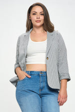 Roll Up Sleeve One Button Blazer (Plus Size)