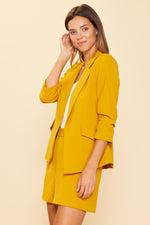 Recycled Polyester Shirred Sleeve Blazer (Mustard)
