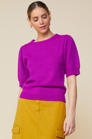 Recycled Yarn Short Sleeve Sweater (Orchid)