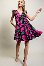 Hot Pink Floral Print Babydoll Dress