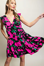 Hot Pink Floral Print Babydoll Dress