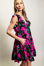 Hot Pink Floral Print Babydoll Dress