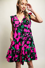 Hot Pink Floral Print Babydoll Dress