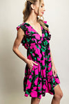 Hot Pink Floral Print Babydoll Dress