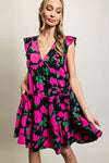 Hot Pink Floral Print Babydoll Dress