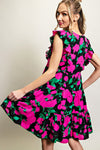 Hot Pink Floral Print Babydoll Dress