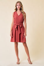 Frill Trim Tie Belt Dress