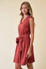 Frill Trim Tie Belt Dress