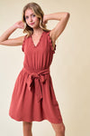 Frill Trim Tie Belt Dress