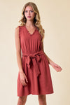 Frill Trim Tie Belt Dress