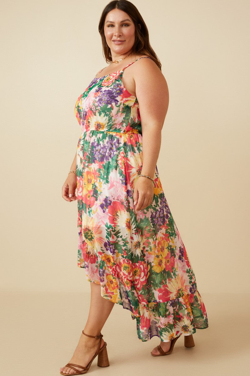Bold Floral High-Lo Maxi Dress (Plus Size)