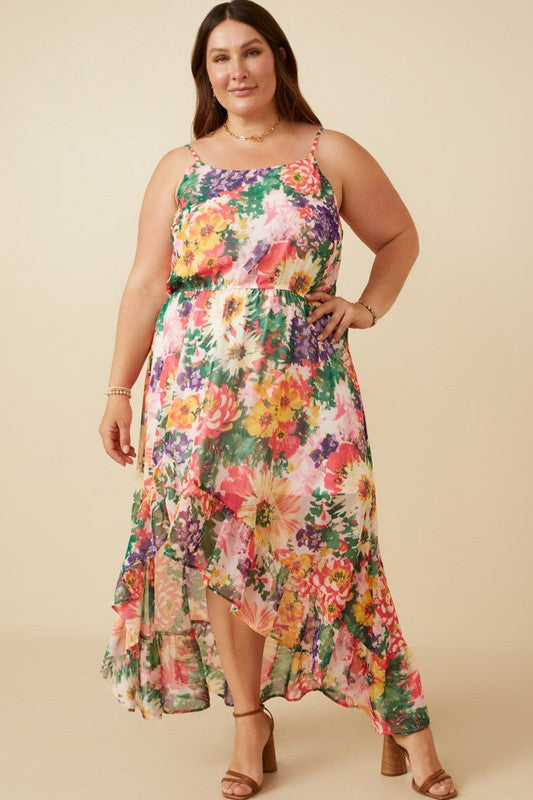 Bold Floral High-Lo Maxi Dress (Plus Size)