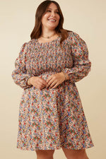 Smocked Bodice Peasant Sleeve Dress (Plus Size)