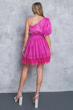 One Shoulder Pink Pouf Dress