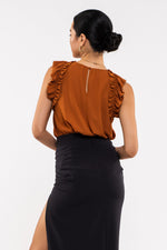 Sleeveless Ruffle Hem Woven Top (Rust)