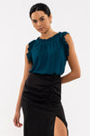 Sleeveless Ruffle Hem Woven Top (Teal)