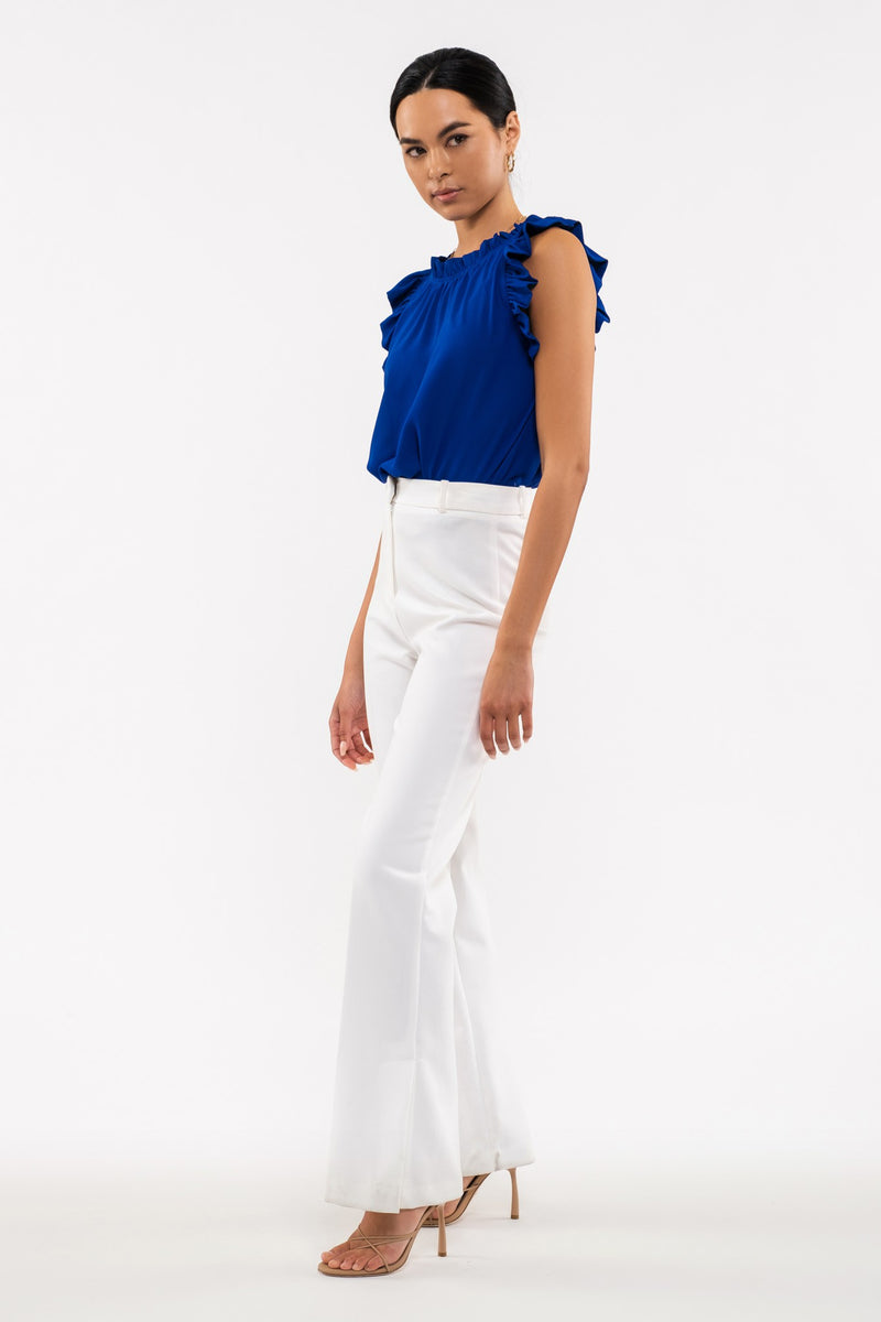 Sleeveless Ruffle Hem Woven Top (Deep Royal Blue)