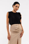 Sleeveless Ruffle Hem Woven Top (Black)