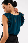 Sleeveless Ruffle Hem Woven Top (Teal)