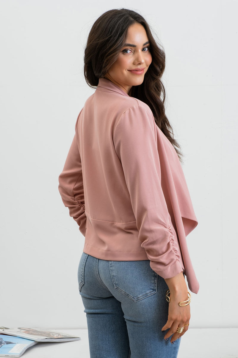 3/4 Ruched Sleeve Blazer (Dusty Pink)