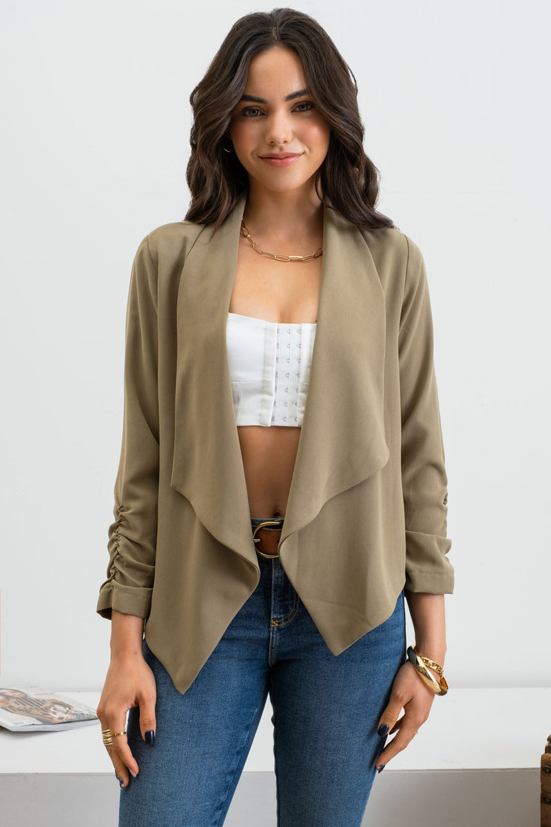 3/4 Ruched Sleeve Blazer (Olive)