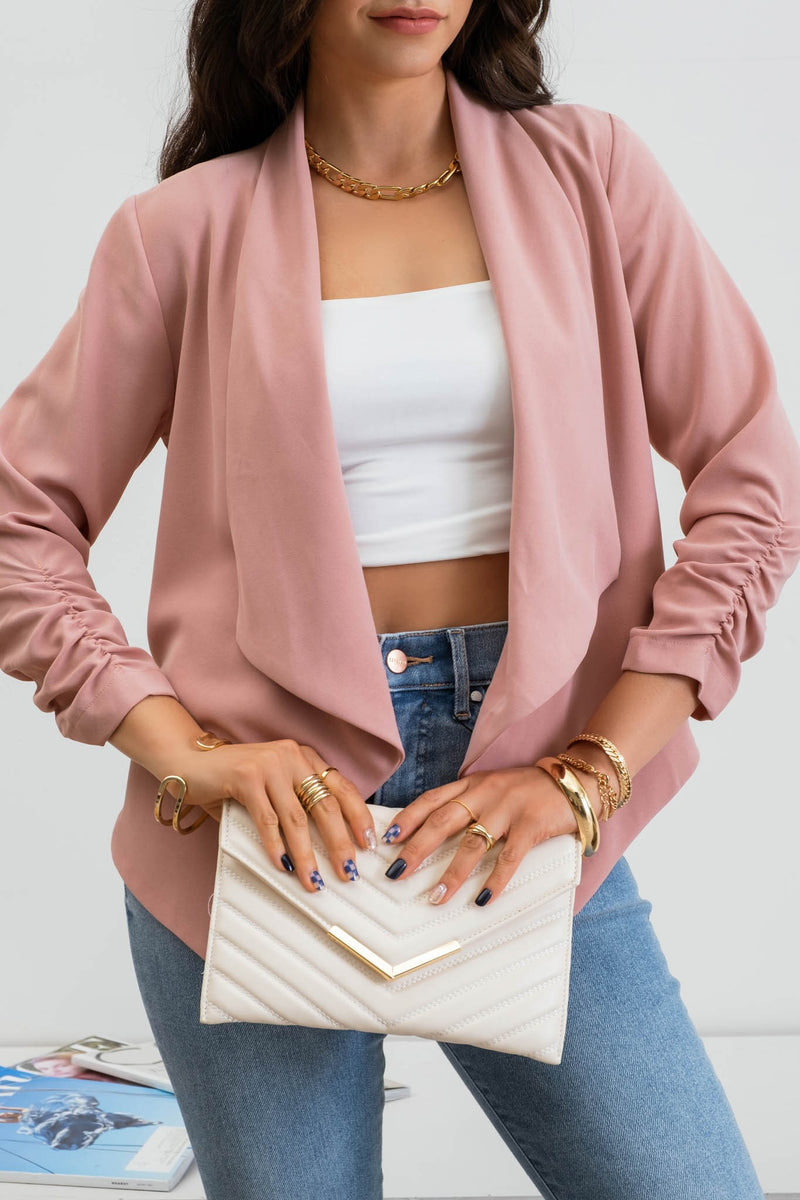 3/4 Ruched Sleeve Blazer (Dusty Pink)