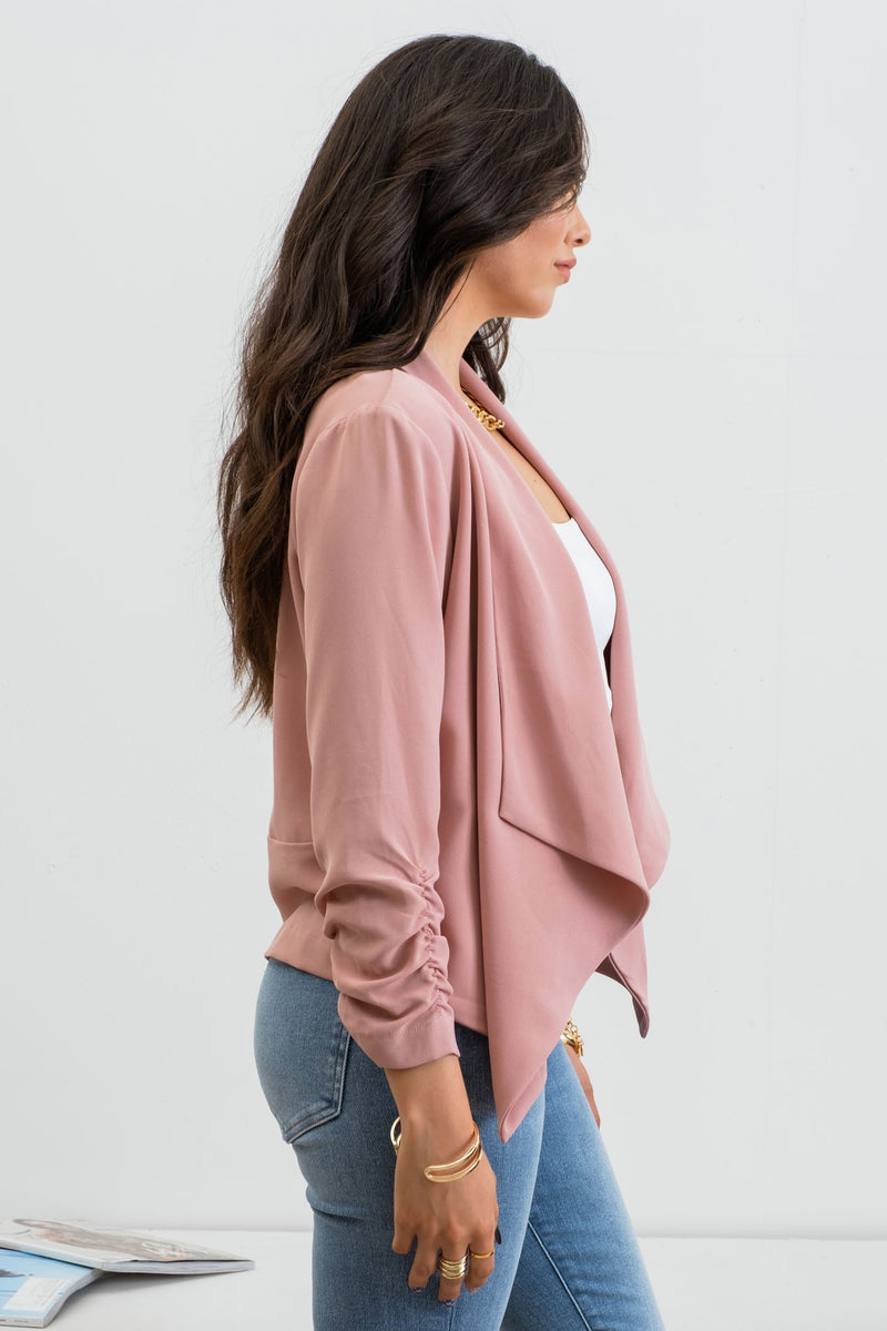 3/4 Ruched Sleeve Blazer (Dusty Pink)