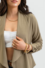 3/4 Ruched Sleeve Blazer (Olive)