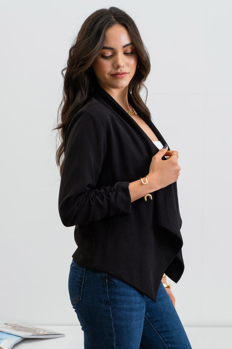 3/4 Ruched Sleeve Blazer (Black)