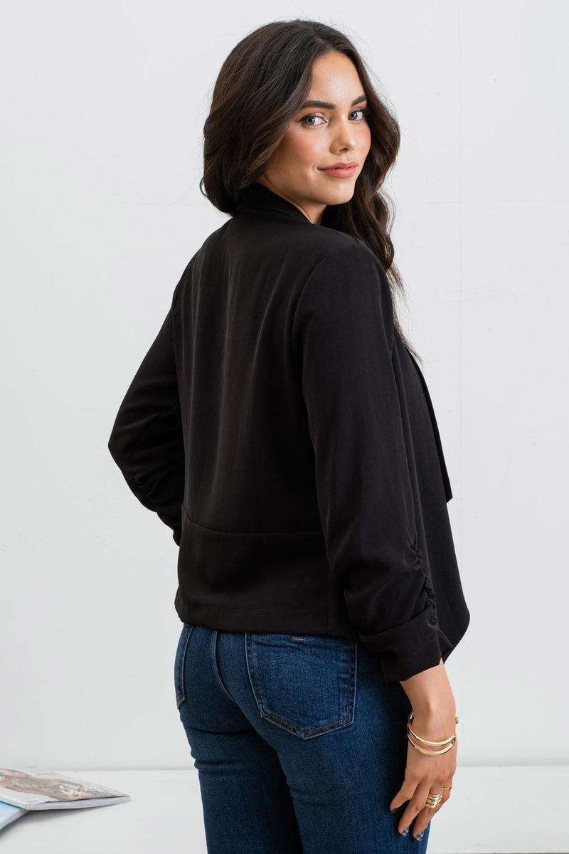 3/4 Ruched Sleeve Blazer (Black)