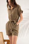 Collared Short Sleeve Gauze Romper