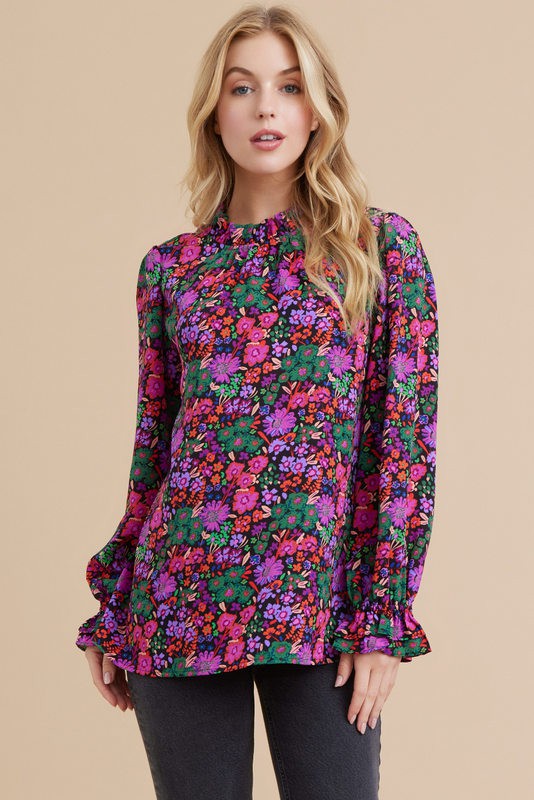 Floral Print Poet Sleeve Top