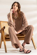 Lightweight High Rise Pants (Mocha)