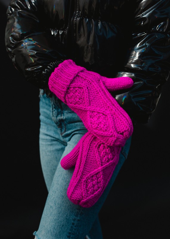 Pink Cable Knit Mittens